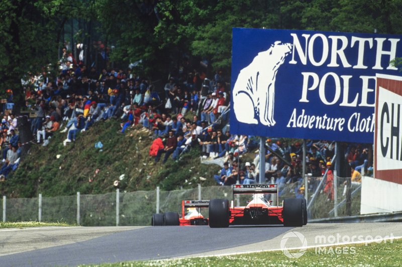 Alain Prost, McLaren MP4-4 Honda, follows Ayrton Senna, McLaren MP4-4 Honda
