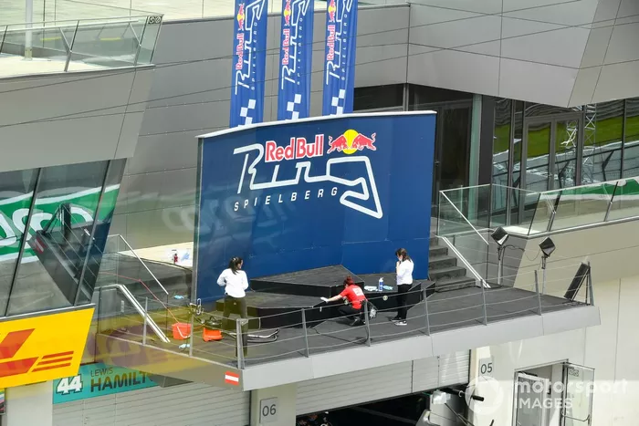 Podium being prepared