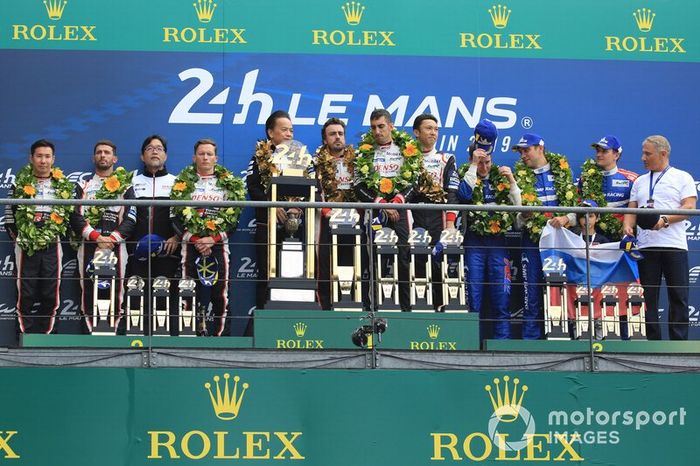 #8 Toyota Gazoo Racing Toyota TS050: Sébastien Buemi, Kazuki Nakajima, Fernando Alonso, #7 Toyota Gazoo Racing Toyota TS050: Mike Conway, Kamui Kobayashi, Jose Maria Lopez, #11 SMP Racing BR Engineering BR1: Mikhail Aleshin, Vitaly Petrov, Stoffel Vandoorne