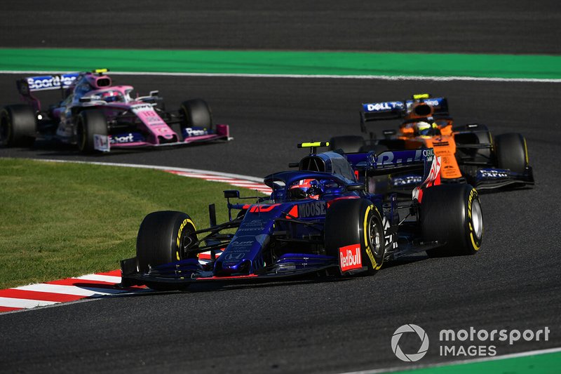 Pierre Gasly, Toro Rosso STR14, devant Lando Norris, McLaren MCL34, et Lance Stroll, Racing Point RP19