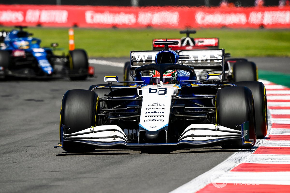 George Russell, Williams FW43B, Kimi Raikkonen, Alfa Romeo Racing C41, Fernando Alonso, Alpine A521
