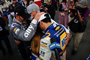 Chase Elliott, Hendrick Motorsports, Chevrolet Camaro NAPA Auto Parts, celebrates after winning the 2020 Nascar Cup Series Championship, Jimmie Johnson, Hendrick Motorsports, Chevrolet Camaro Ally, Rick Hendrick