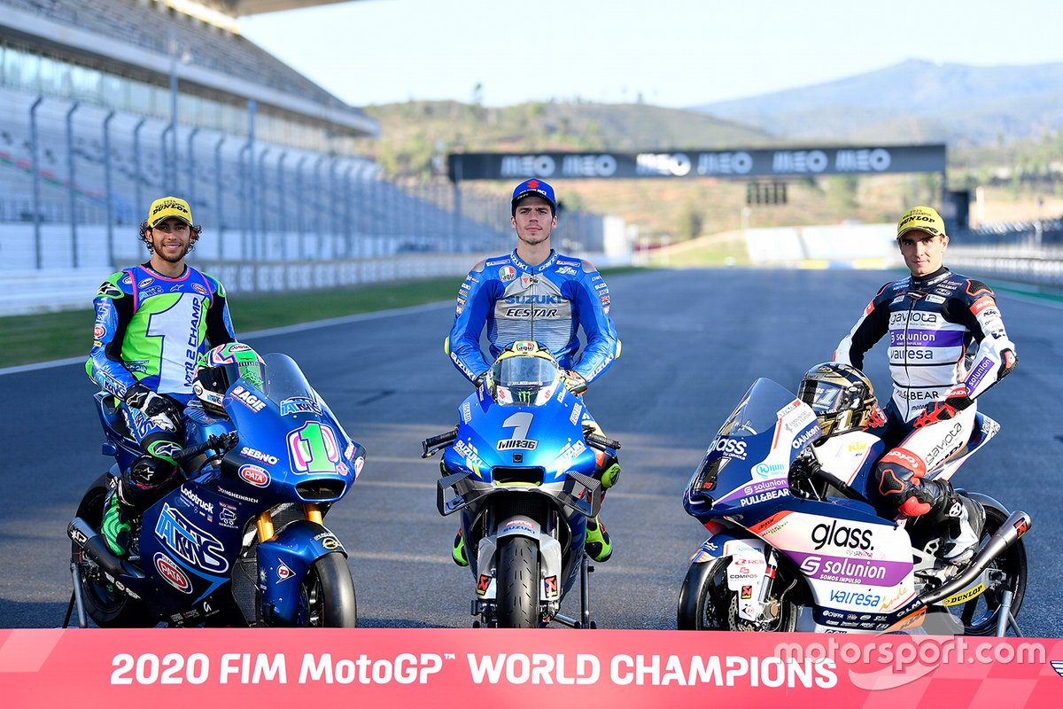 Campeones 2020 FIM MotoGP: Enea Bastianini, Italtrans Racing Team, Joan Mir, Team Suzuki MotoGP, Albert Arenas, Aspar Team