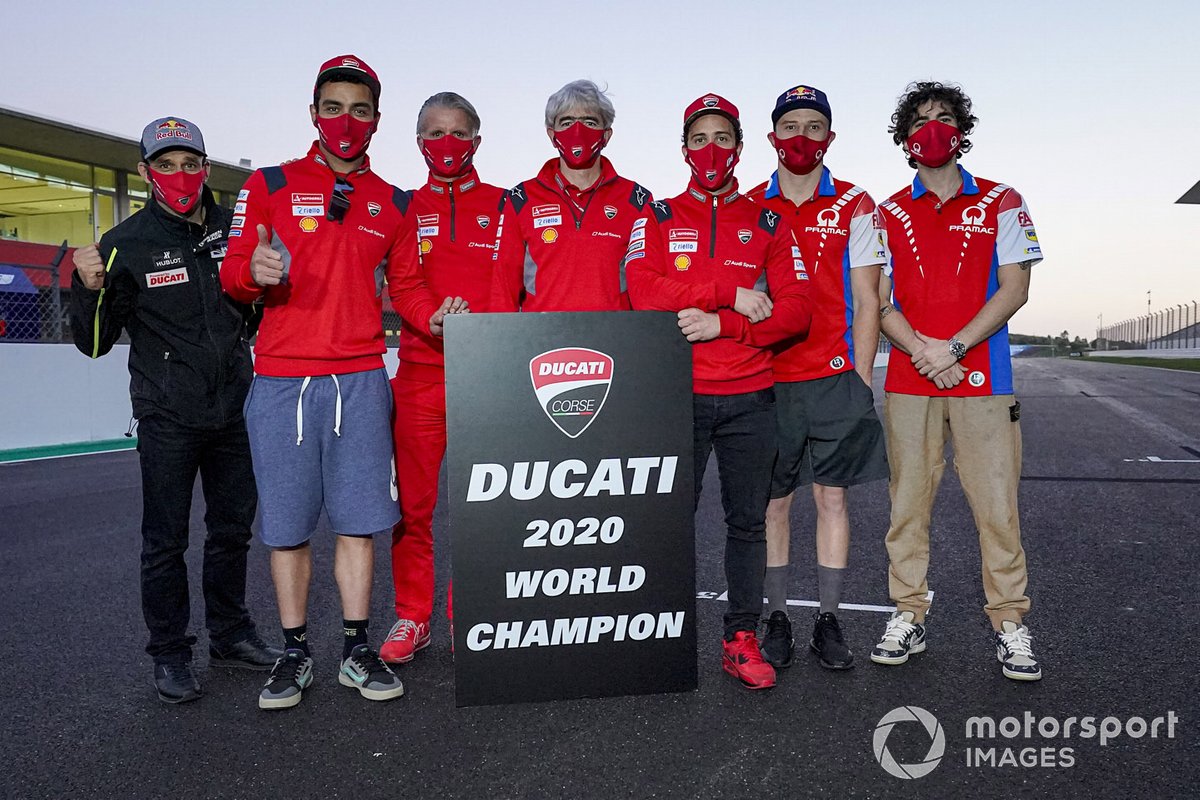 Ducati Team met Luigi Dall'Igna, General Manager of Ducati Corse, Johann Zarco, Avintia Racing, Andrea Dovizioso, Ducati Team, Danilo Petrucci, Ducati Team, Jack Miller, Pramac Racing, Francesco Bagnaia, Pramac Racing