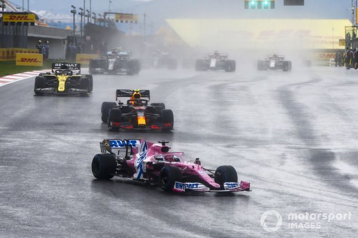 Lance Stroll, Racing Point RP20, Max Verstappen, Red Bull Racing RB16 y Daniel Ricciardo, Renault F1 Team R.S.20