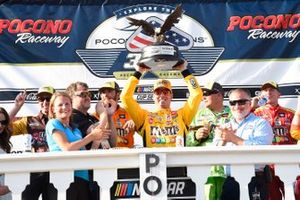 Kyle Busch, Joe Gibbs Racing, Toyota Camry M&M's Mini's, celebrates in Victory Lane.