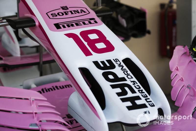 Dettaglio del muso della monoposto di Lance Stroll, Racing Point Force India VJM11