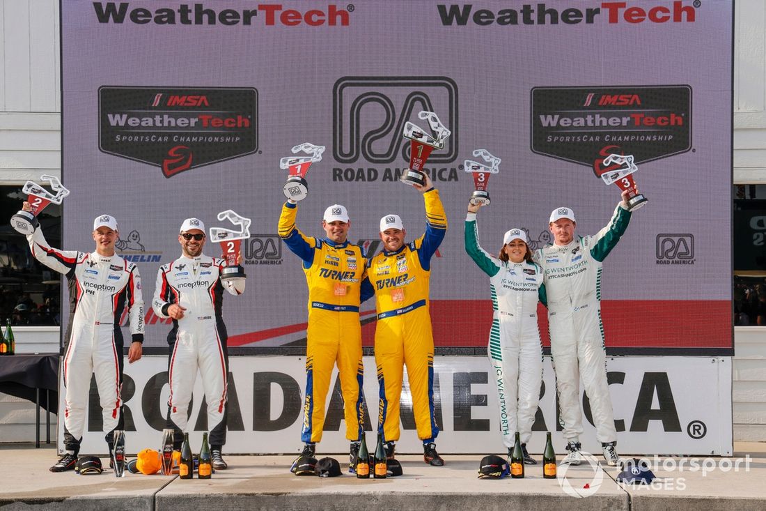 #96 Turner Motorsport BMW M4 GT3: Robby Foley, Patrick Gallagher, #70 Inception Racing McLaren 720S GT3 EVO: Brendan Iribe, Frederik Schandorff, #66 Gradient Racing Acura NSX GT3: Sheena Monk, Stevan McAleer