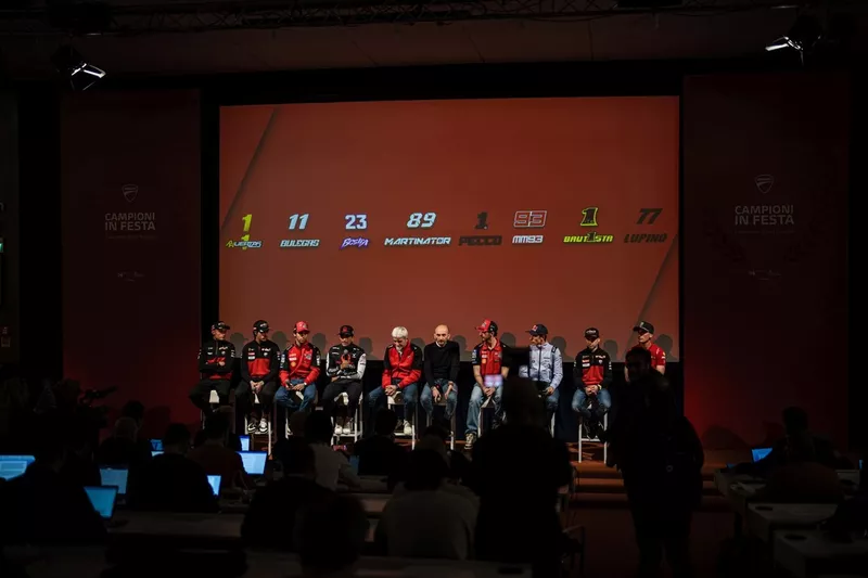 Jorge Martin, Pramac Racing, Gigi Dall'Igna, Ducati Corse General Manager, Claudio Domenicali, Ducati Corse CEO, Francesco Bagnaia, Ducati Team, Marc Marquez, Gresini Racing, Alessandro Lupino