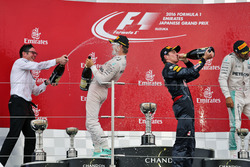 The podium (L to R): Andrew Shovlin, Mercedes AMG F1 Engineer celebrates with race winner Nico Rosberg, Mercedes AMG F1; second placed Max Verstappen, Red Bull Racing and third placed Lewis Hamilton, Mercedes AMG F1