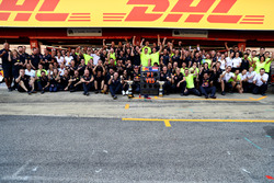 Max Verstappen, Red Bull Racing, Christian Horner, Red Bull Racing Team Principal, Daniel Ricciardo, Red Bull Racing, and the rest of the Red Bull Racing team celebrate his first F1 win