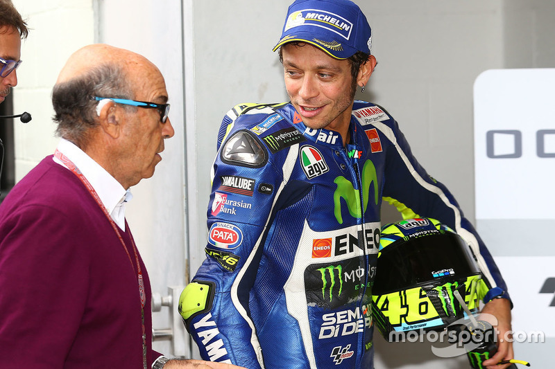 Third place Valentino Rossi, Yamaha Factory Racing with Carmelo Ezpeleta, CEO of Dorna