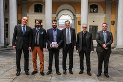Stefano Comini a Lugano con il sindaco Marco Borradori, i municipali Michele Foletti e Roberto Badaracco e il segretario comunale Robert Bregy.