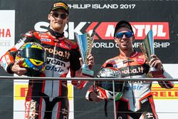 Podium : deuxième place pour Chaz Davies, Ducati Team, devant Marco Melandri, Ducati Team