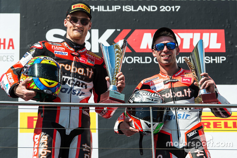Podium: second place Chaz Davies, Ducati Team, third place Marco Melandri, Ducati Team