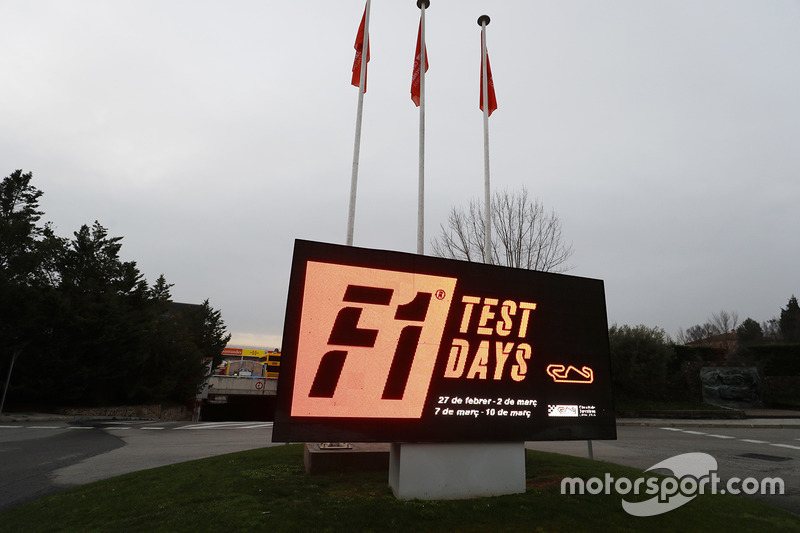A sign advertising testing at the Circuit de Catalunya