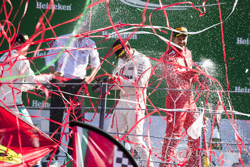 Second place Valtteri Bottas, Mercedes AMG F1, Race winner Third place Lewis Hamilton, Mercedes AMG