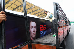 The garage name board of Daniil Kvyat, Scuderia Toro Rosso is removed