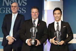 BorgWarner President and CEO James Verrier with Michael Andretti and 2017 Indy 500 winner Takuma Sato