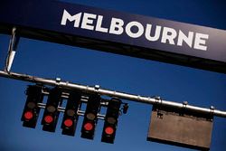 Red lights are illuminated on the start gantry