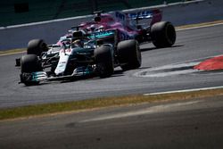 Lewis Hamilton, Mercedes AMG F1 W09, leads Sergio Perez, Force India VJM11