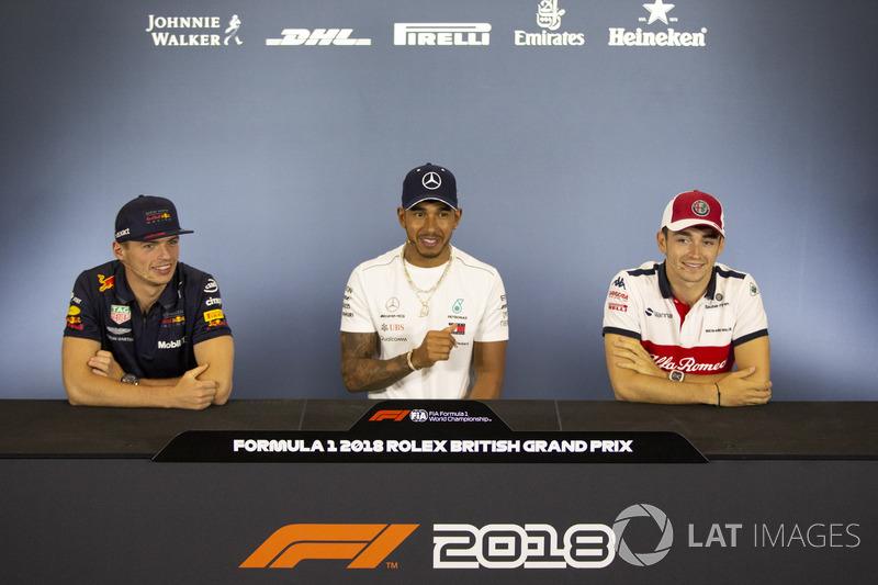 Max Verstappen, Red Bull Racing, Lewis Hamilton, Mercedes-AMG F1 and Charles Leclerc, Sauber in the press conference