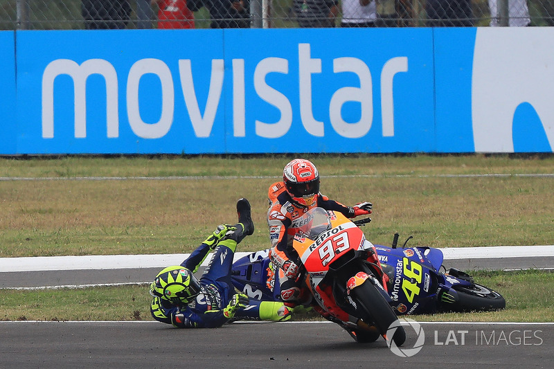 Marc Marquez, Repsol Honda Team, Valentino Rossi, Yamaha Factory Racing crashes