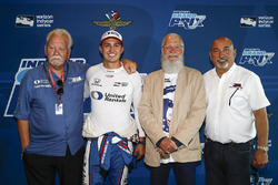 Graham Rahal, Rahal Letterman Lanigan Racing Honda, announcement featuring sponsorship from United Rentals, benefitting Soldier Strong. Mike Lanigan, Graham Rahal, David Letterman, Bobby Rahal