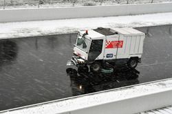 Track cleaning truck as snow stops testing