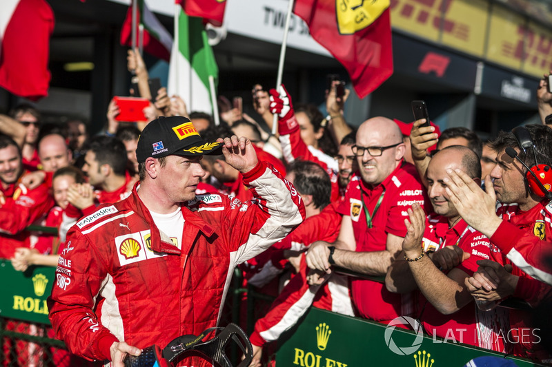 Kimi Raikkonen, Ferrari celebrates in parc ferme