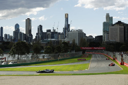 Lewis Hamilton, Mercedes AMG F1 W09, leads Kimi Raikkonen, Ferrari SF71H, and Sebastian Vettel, Ferrari SF71H