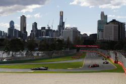 Kevin Magnussen, Haas F1 Team VF-18 Ferrari, Max Verstappen, Red Bull Racing RB14 Tag Heuer, and Romain Grosjean, Haas F1 Team VF-18 Ferrari
