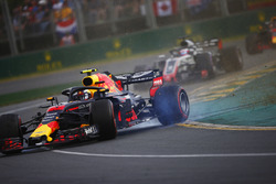Max Verstappen, Red Bull Racing RB14 Tag Heuer, spins in the path of Romain Grosjean, Haas F1 Team V