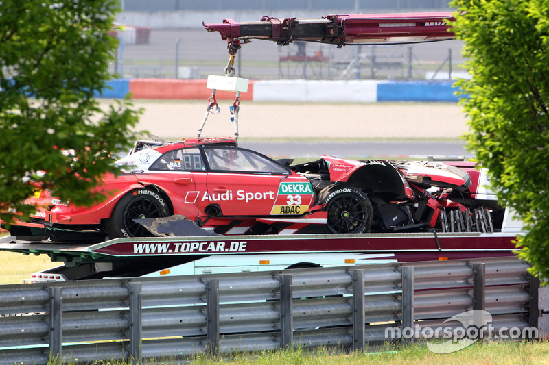 The car of René Rast, Audi Sport Team Rosberg, Audi RS 5 DTM after the crash