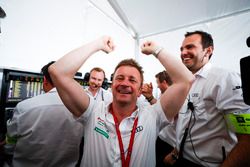 Allan McNish, Team Principal, Audi Sport Abt Schaeffler, celebrates winning