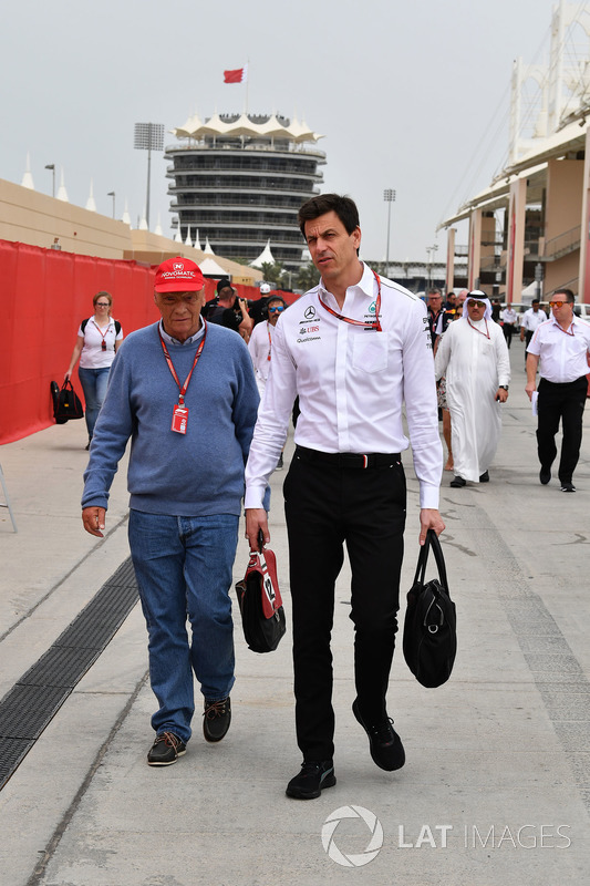 Niki Lauda, Mercedes AMG F1 Non-Executive Chairman and Toto Wolff, Mercedes AMG F1 Director of Motorsport