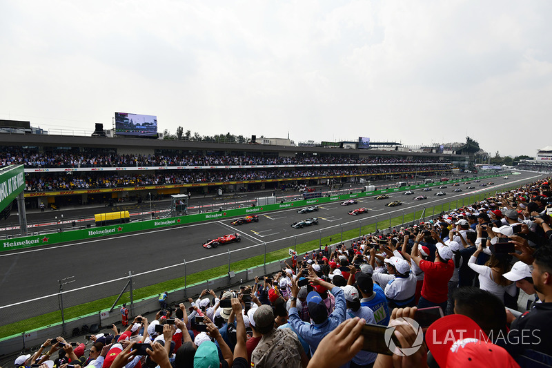 Sebastian Vettel, Ferrari SF70H leads at the start of the race