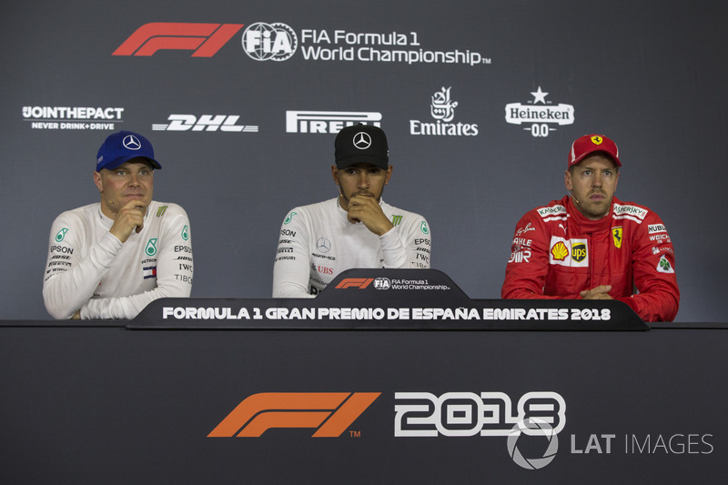 Valtteri Bottas, Mercedes-AMG F1, Lewis Hamilton, Mercedes-AMG F1 and Sebastian Vettel, Ferrari in the Press Conference