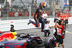 Race winner Daniel Ricciardo, Red Bull Racing, celebrates in Parc Ferme