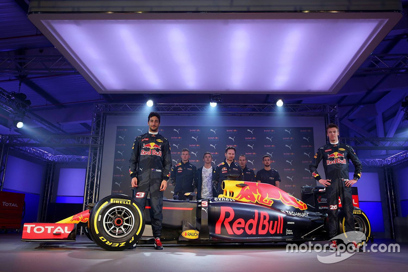 Daniel Ricciardo and Daniil Kvyat with the Red Bull Racing RB12 livery