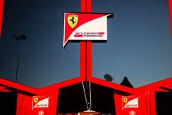 Ferrari logo on a truck in the paddock