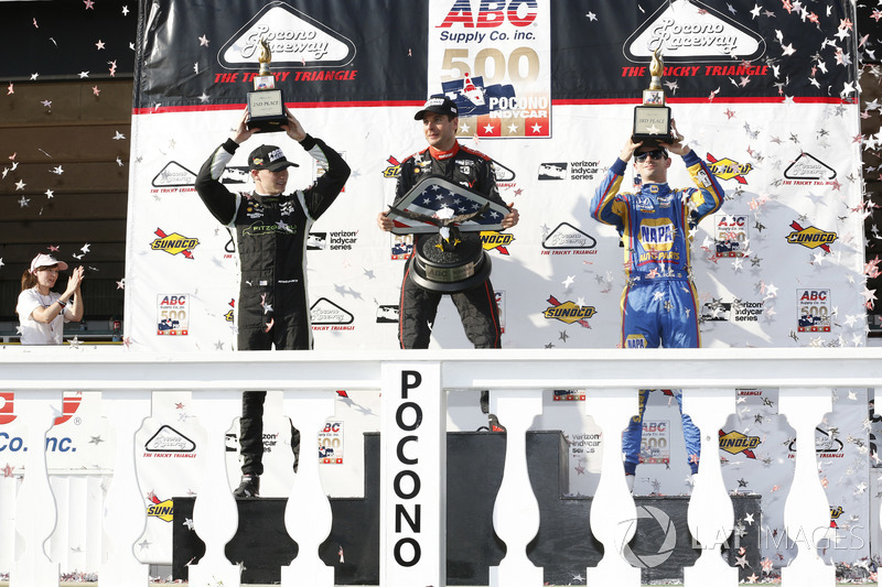 Podium: winner Will Power, Team Penske Chevrolet, second place Josef Newgarden, Team Penske Chevrolet, third place Alexander Rossi, Curb Herta - Andretti Autosport Honda