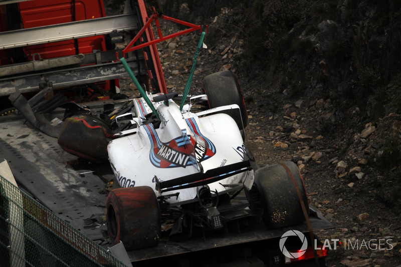 The crashed car of Felipe Massa, Williams FW40