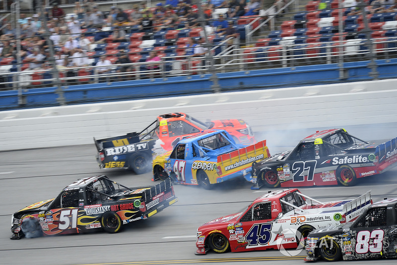 Cody Coughlin Thorsport Racing Toyota Crashes With Myatt Snider Cody Coughlin Thorsport Racing Toyota Crashes With Myatt Snider Kyle Busch Motorsports