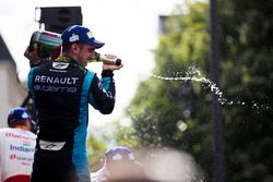 Sébastien Buemi, Renault e.Dams, celebrates on the podium