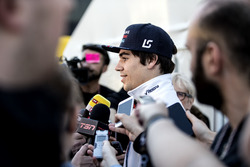 Lance Stroll, Williams, talks to the media
