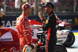 Sebastian Vettel, Ferrari and Daniel Ricciardo, Red Bull Racing in parc ferme