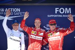 Top three Qualifiers Sebastian Vettel, Ferrari, Kimi Raikkonen, Ferrari, Valtteri Bottas, Mercedes AMG F1