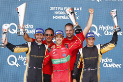 WinnerLucas di Grassi, ABT Schaeffler Audi Sport, celebrates on the podium with Jean-Eric Vergne, Te