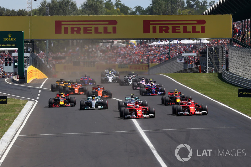 Sebastian Vettel, Ferrari SF70-H leads at the start of the race